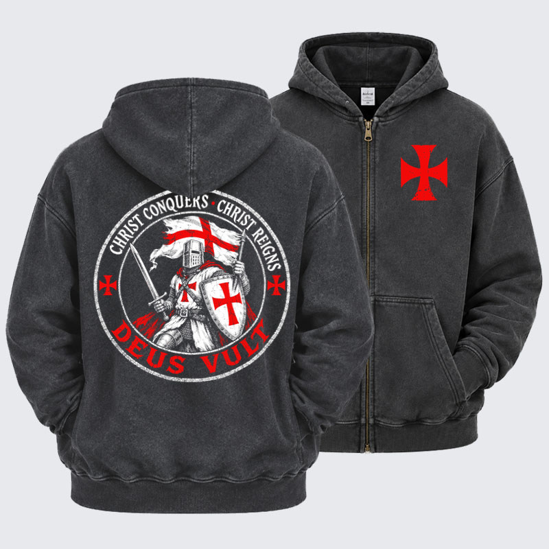 Washed Zip-Up Hoodie - Deus Vult