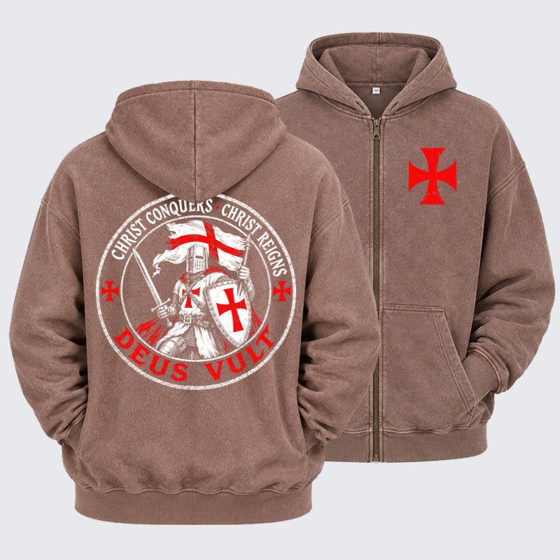 Washed Zip-Up Hoodie - Deus Vult