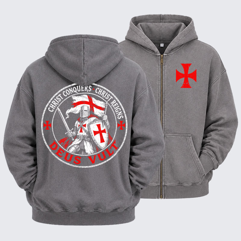 Washed Zip-Up Hoodie - Deus Vult