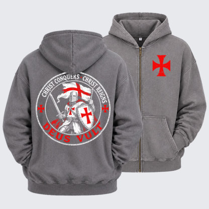 Washed Zip-Up Hoodie - Deus Vult