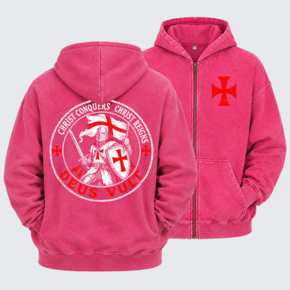 Washed Zip-Up Hoodie - Deus Vult