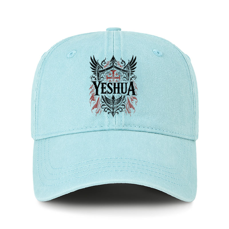 Heritage Washed Cap - Yeshua – King of Kings - Lake Blue (front)