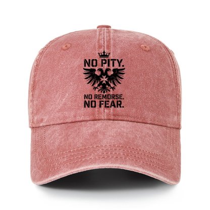 Heritage Washed Cap - No Pity No Remorse No Fear - Brick Red (front)