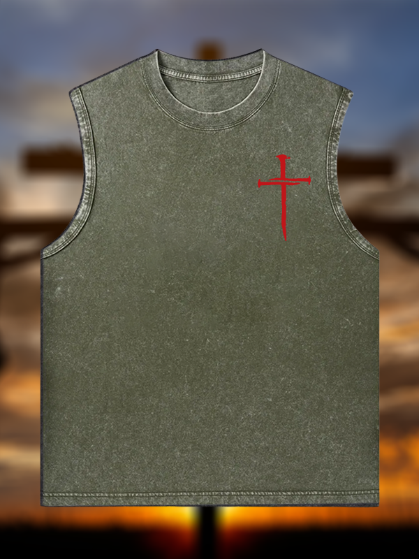 Red Cross Jesus God Christian Washed Tank
