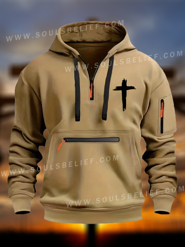 Cross Printed Zipper Hoodies