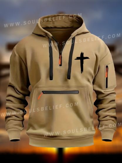 Cross Printed Zipper Hoodies