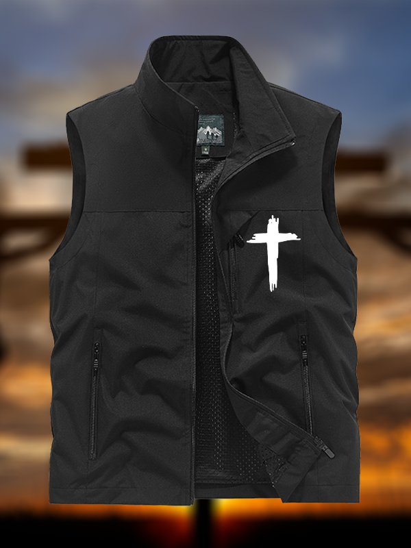 Cross Printed Jesus God Christian Outdoor Quick-dry Vest
