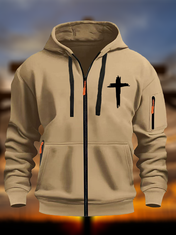 Cross Printed Zipper Hoodies