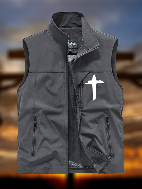Cross Printed Jesus God Christian Outdoor Quick-dry Vest