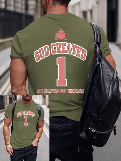 God Created The Heavens And Earth Christian Cotton T-Shirt
