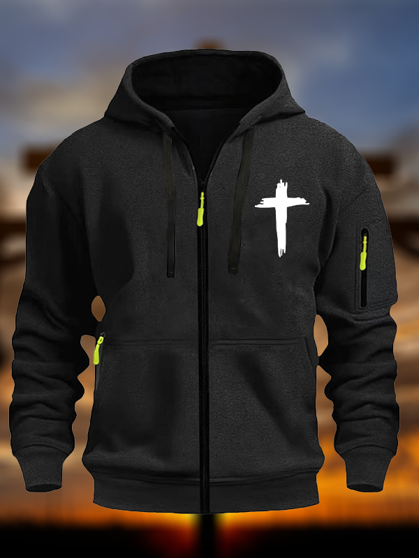 Cross Printed Zipper Hoodies