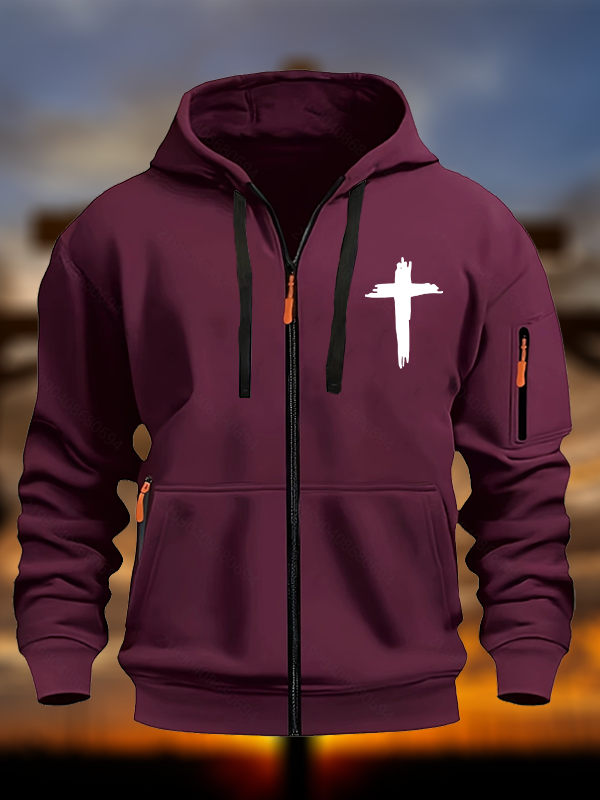 Cross Printed Zipper Hoodies