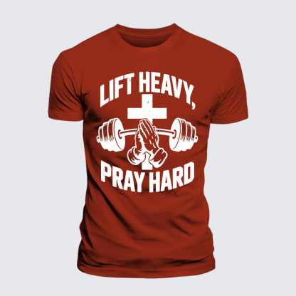 Lift Heavy Pray Hard Jesus God Christian Premium Mercerized Cotton Tee
