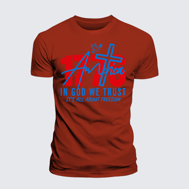 1776 In God We Trust Jesus God Christian Premium Mercerized Cotton Tee