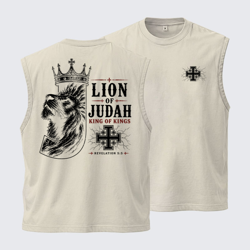 Washed Tank Top - Lion of Judah - Beige (front and back)