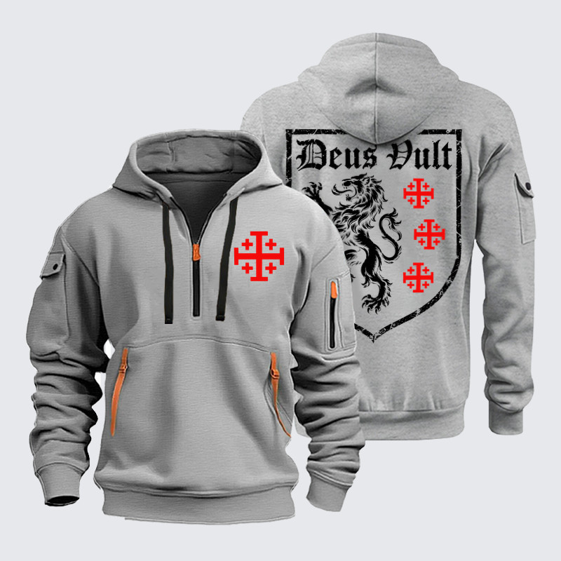 Zipper Hoodies –Deus Vult Jerusalem Cross Lion