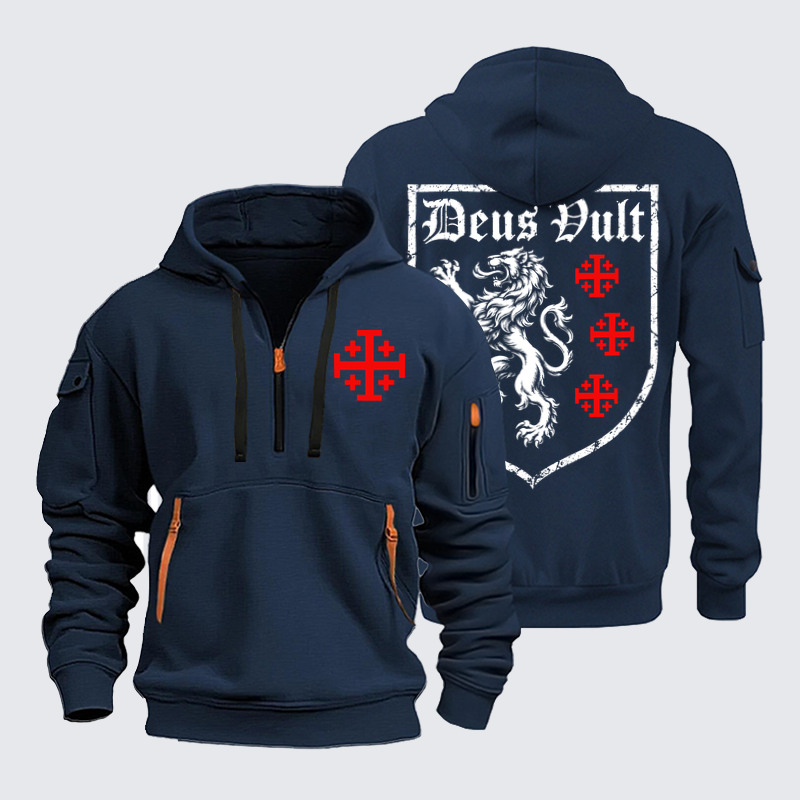 Zipper Hoodies –Deus Vult Jerusalem Cross Lion