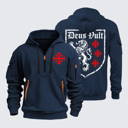 Zipper Hoodies –Deus Vult Jerusalem Cross Lion