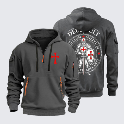 Zipper Hoodies - Deus Vult Templar Knight Seal - Dark Gray (front and back)