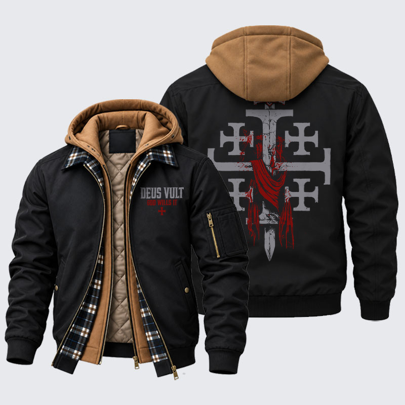 Hooded Bomber Jacket - Deus Vult: God Wills It