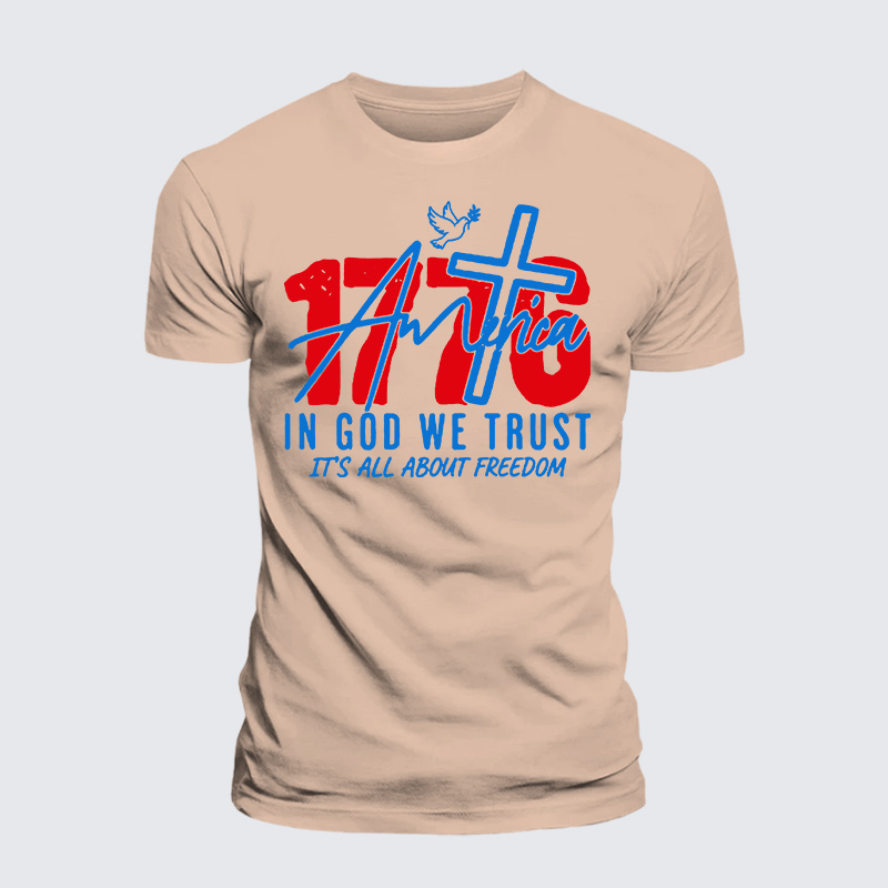 1776 In God We Trust Jesus God Christian Premium Mercerized Cotton Tee