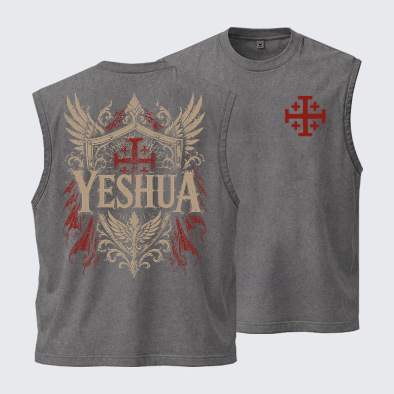 Washed Tank Top - Yeshua – King of Kings - Grey (front and back)