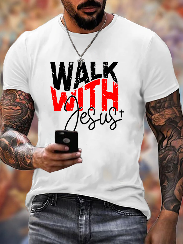 Walk With Jesus Jesus God Christian Cotton T-Shirt