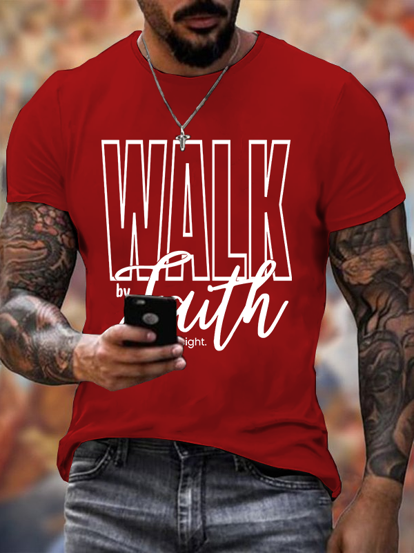 Walk By Faith Jesus God Christian Cotton T-Shirt
