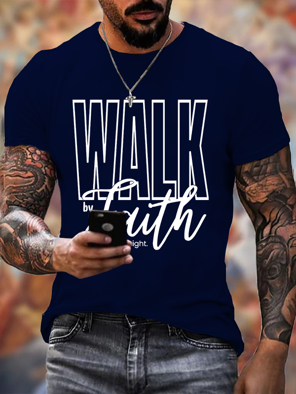 Walk By Faith Jesus God Christian Cotton T-Shirt