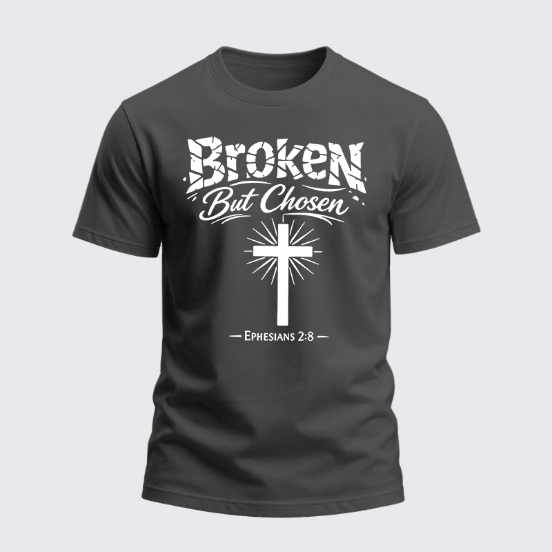 Heavyweight Cotton Tee - Christian Cross Broken But Chosen 