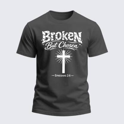 Heavyweight Cotton Tee - Christian Cross Broken But Chosen 