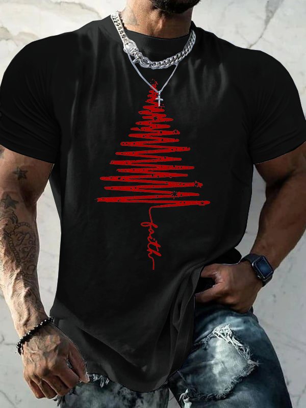 Christmas Tree Jesus God Christian Cotton T-Shirt