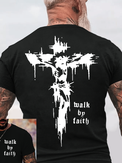 Walk By Faith Jesus God Christian Cotton T-Shirt