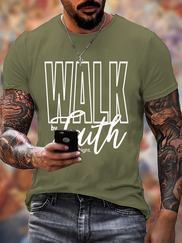 Walk By Faith Jesus God Christian Cotton T-Shirt