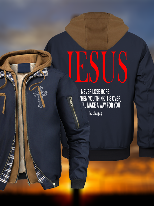Jesus Never Lose Hope Warm Hooded Bomber Jacket