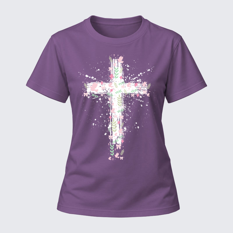 Women's T-shirts – Cross Flower Cotton T-Shirt
