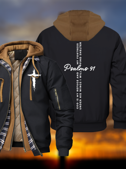 Psalm 91 Warm Hooded Bomber Jacket