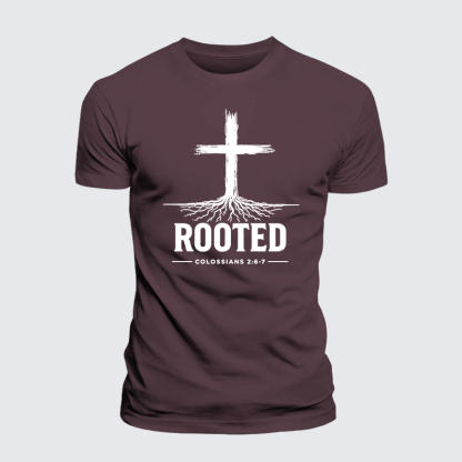 Rooted Col 2: 6-7 Jesus God Christian Premium Mercerized Cotton Tee