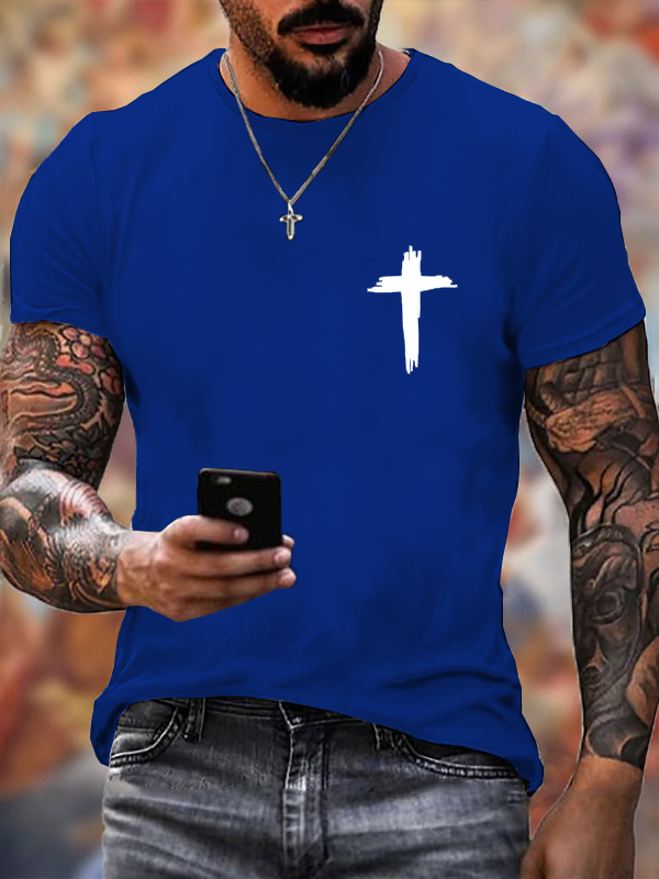 Cross Print Crew Neck T-Shirt