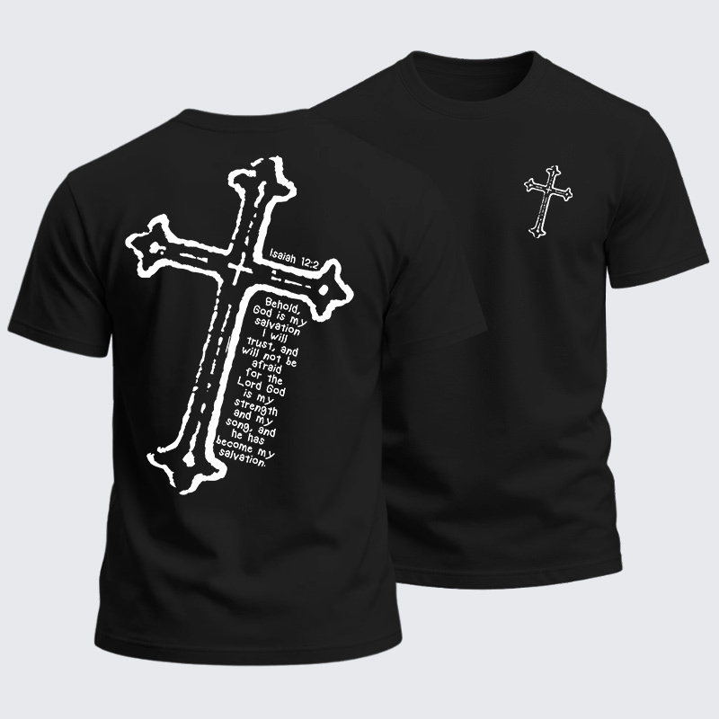 Heavyweight Cotton Tee - Isaiah 12:2 Christian Cross