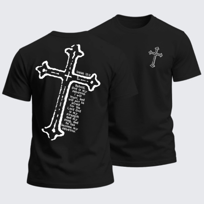 Heavyweight Cotton Tee - Isaiah 12:2 Christian Cross