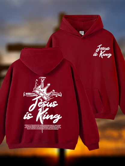 Jesus Is King Jesus God Christian Plush Fleece-Lined Hoodie