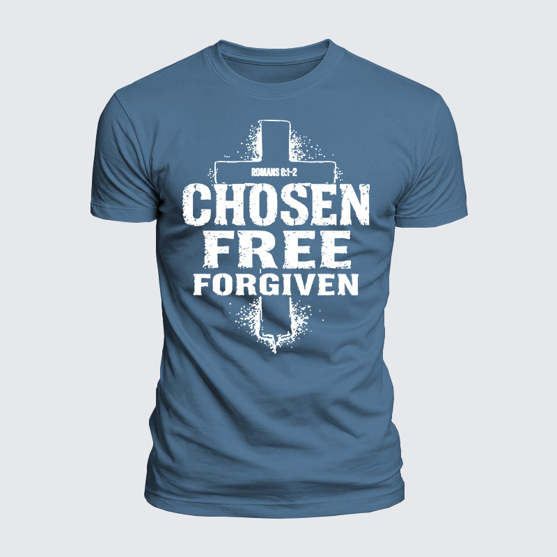 Chosen Free Forgiven Romans 8:1-2 Jesus God Christian  – Luxe Mercerized Interlock Cotton Tee