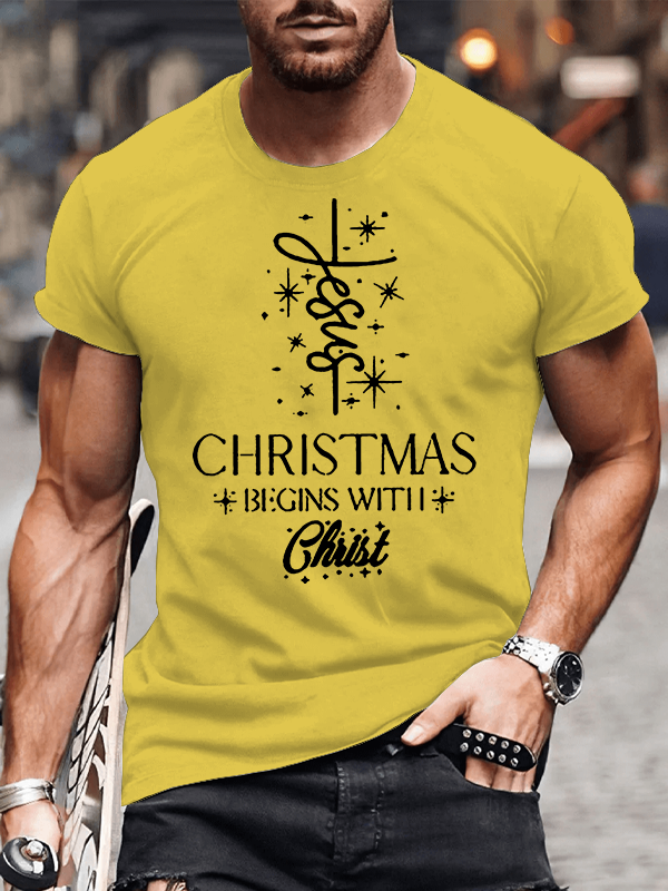 Christmas Begins With Christ Jesus God Christian Cotton T-Shirt