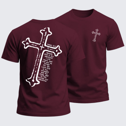 Heavyweight Cotton Tee - Isaiah 12:2 Christian Cross
