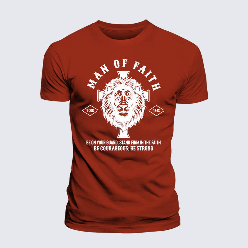Man Of Faith Jesus God Christian Premium Mercerized Cotton Tee