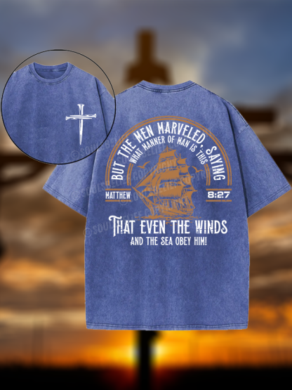 But The Men Marveled - Matthew 8:27 Jesus God Christian Washed T-Shirt