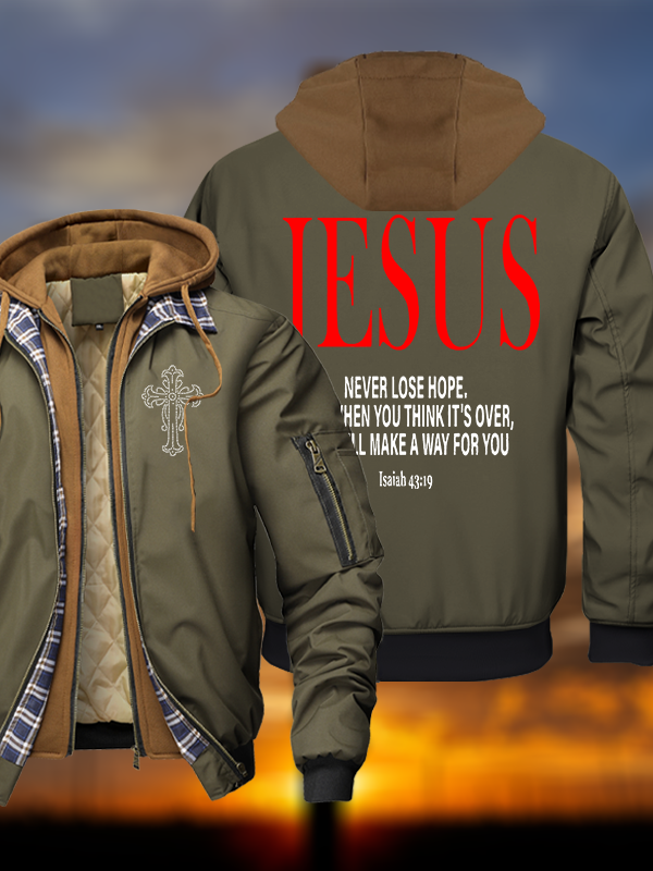 Jesus Never Lose Hope Warm Hooded Bomber Jacket