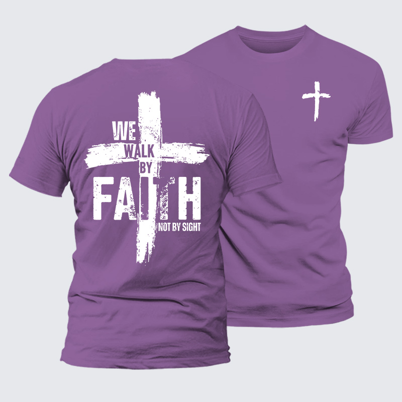 We Walk By Faith Not By Sight Jesus God Christian Premium Mercerized Cotton Tee