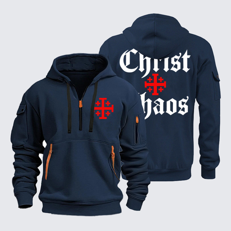 Zipper Hoodies - Christ Or Chaos Jerusalem Cross - Navy (front and back)